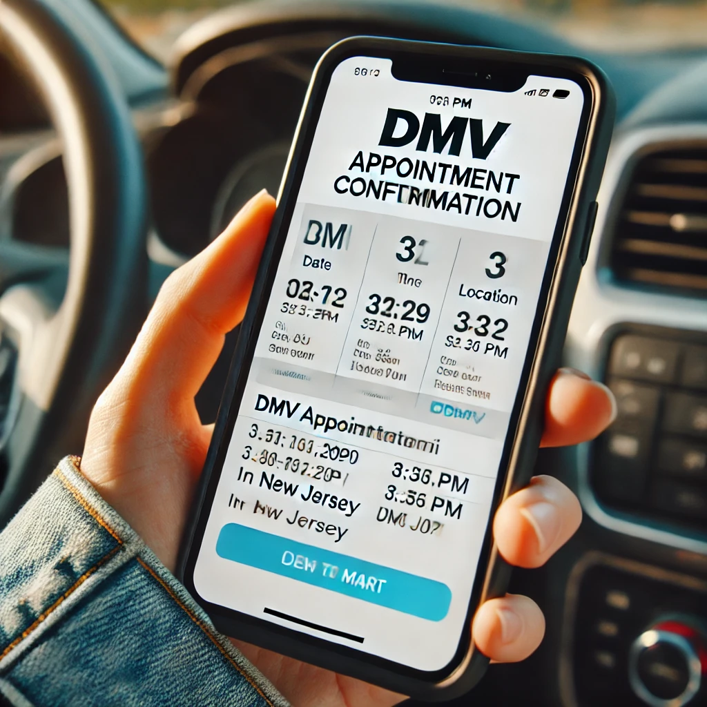 Correo de confirmación de cita en el DMV de New Jersey – Captura de pantalla de un correo de confirmación de cita del DMV NJ, mostrando la fecha, hora y requisitos para la visita.